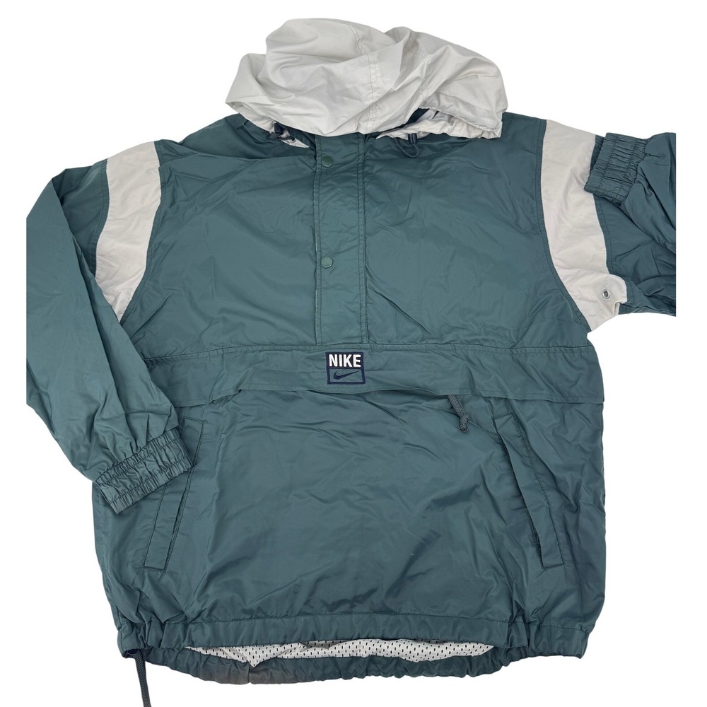 Nike Vintage Anorak Hooded Pullover‎ Jacket Green White Men's Medium Small Hole
